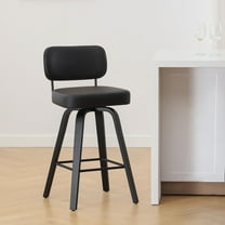 Foreate Swivel PU Bar Stools, Set of 1, 26" Counter Height Upholstered with Leather Mid-Back Wood Legs, Modern Chair Island Stool for Kitchen, Black