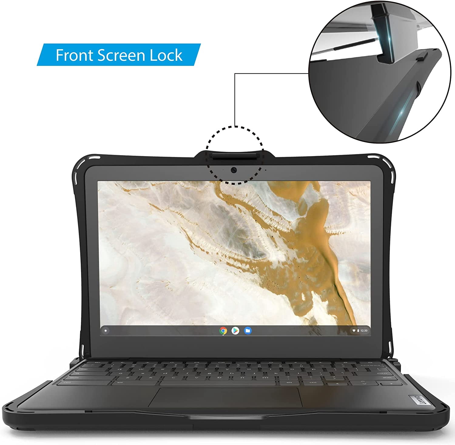 iBenzer Hexpact Case for Lenovo 300e/300w/500e/500w Gen 3 Chromebook 2-in-1 11", Heavy Duty Case for K-12 Students, Protective Case with Screen Lock, BK, W-LNV300E3-BK