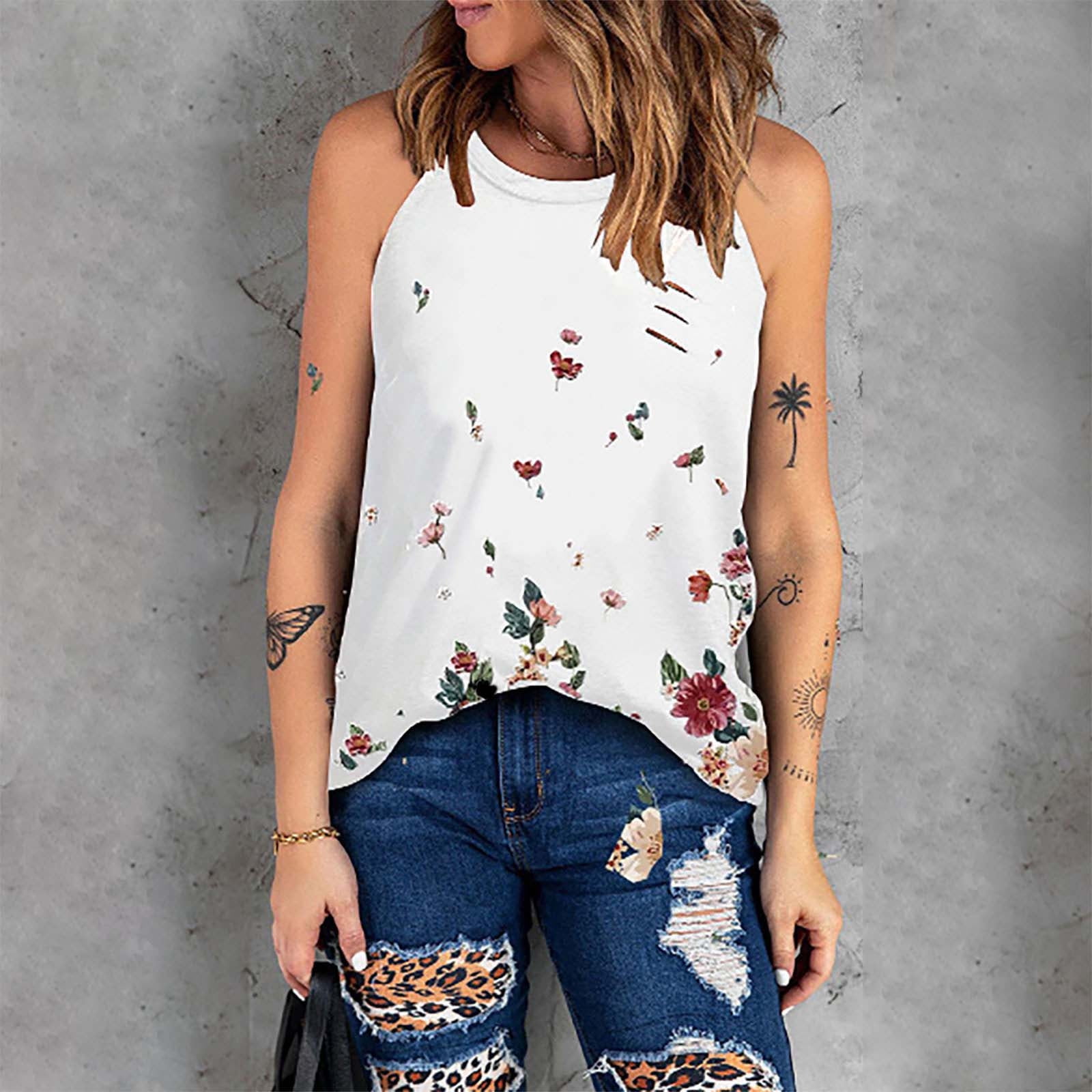 HSMQHJWE Steelers Tank Top Women Apparel Shirt Women Sleeveless Summer Tops  Tank Top Cute Flower Bouquet Graphic Casual Vacation Shirt Top Cropped 