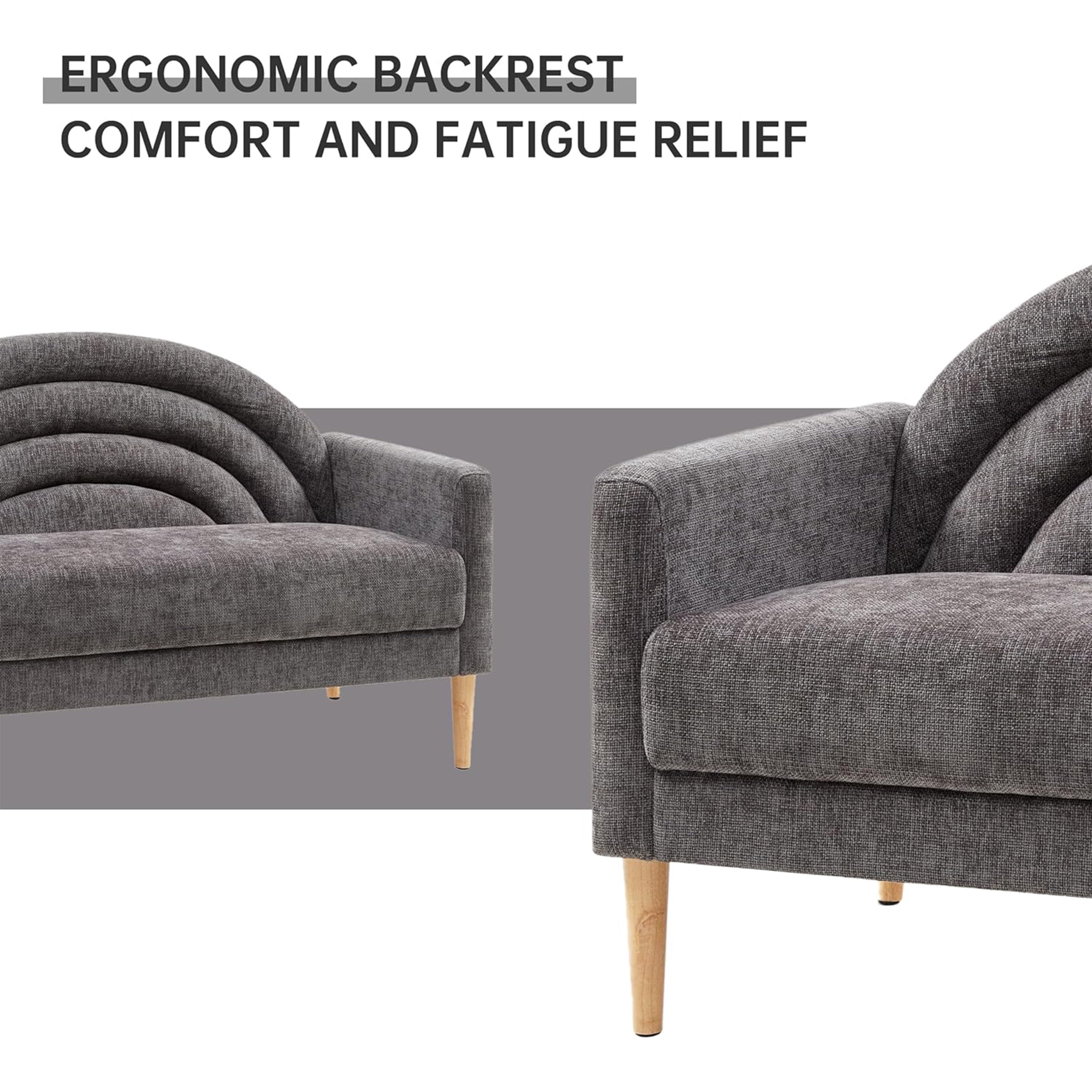 65" W Three-seater sofa Modern Trending and Youthful Rainbow Design Upholstered Fabric Sofa Decor Furniture for Living Room, Bedroom, Office GREY