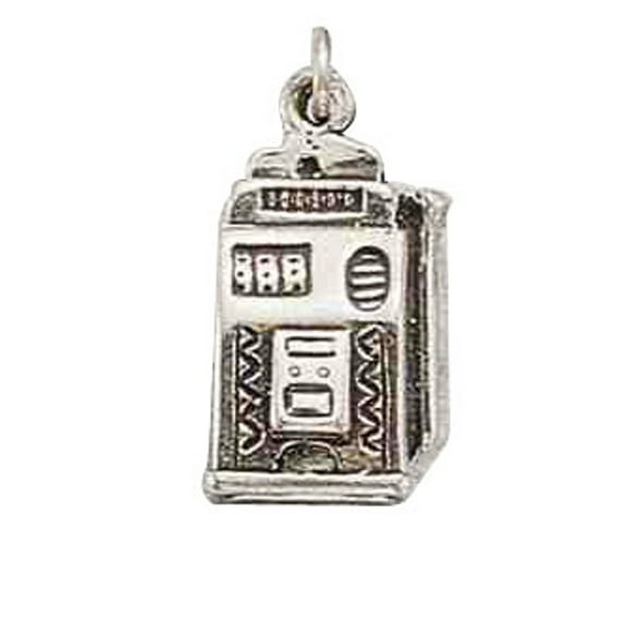 Sterling Silver 16" .8mm Box Chain 3D Slot Machine Good Luck Pendant Necklace