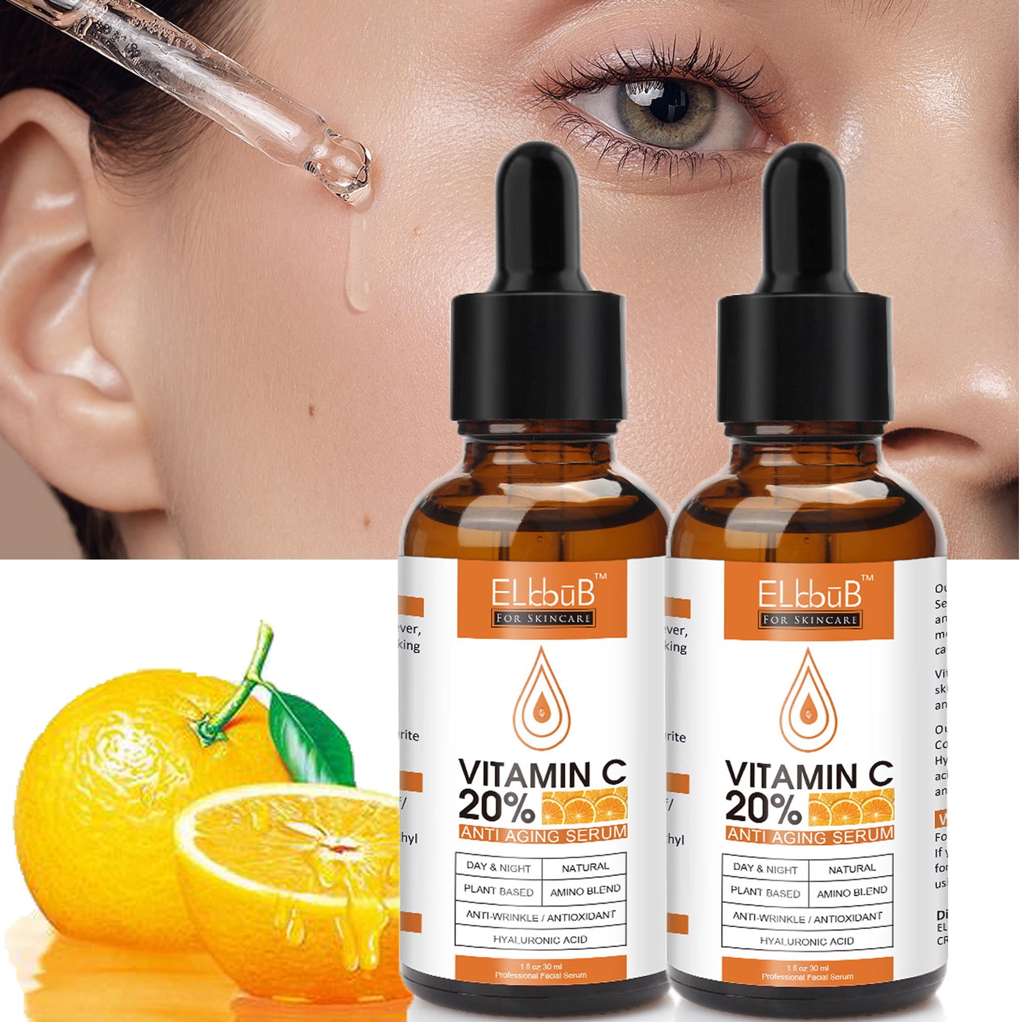 Elbbub Premium 20 Vitamin C Serum for Face 2 Pack,Hyaluronic Acid