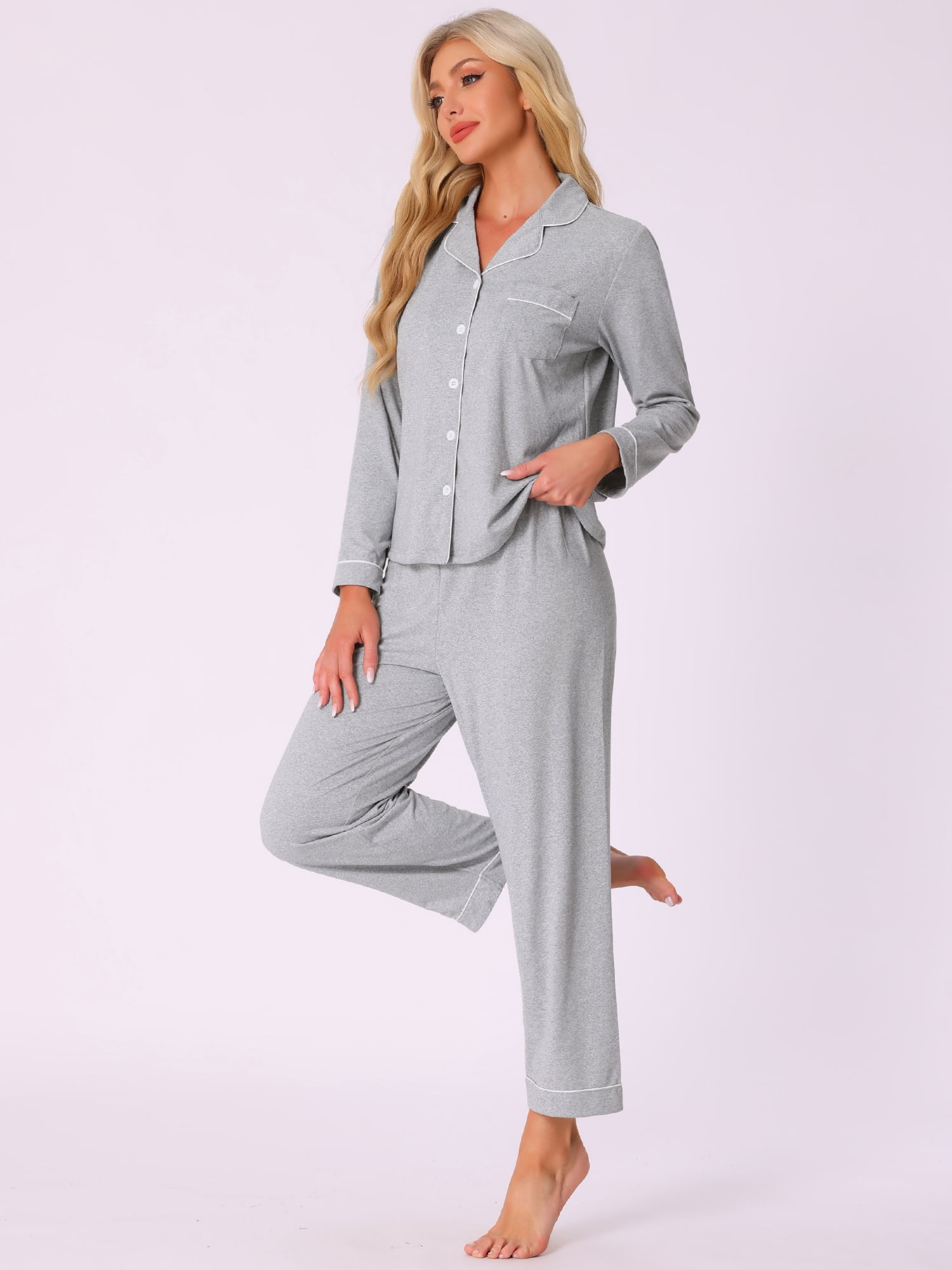 DARING DIVA Women's Soft Modal Button Down Pajama Sets XL Gray