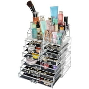 Organisateur cosmétique de maquillage détachable à 9 tiroirs Boîte de rangement en acrylique transparent, 9,4 "X 11,8" X 5,5 ", ensemble de 3 pièces