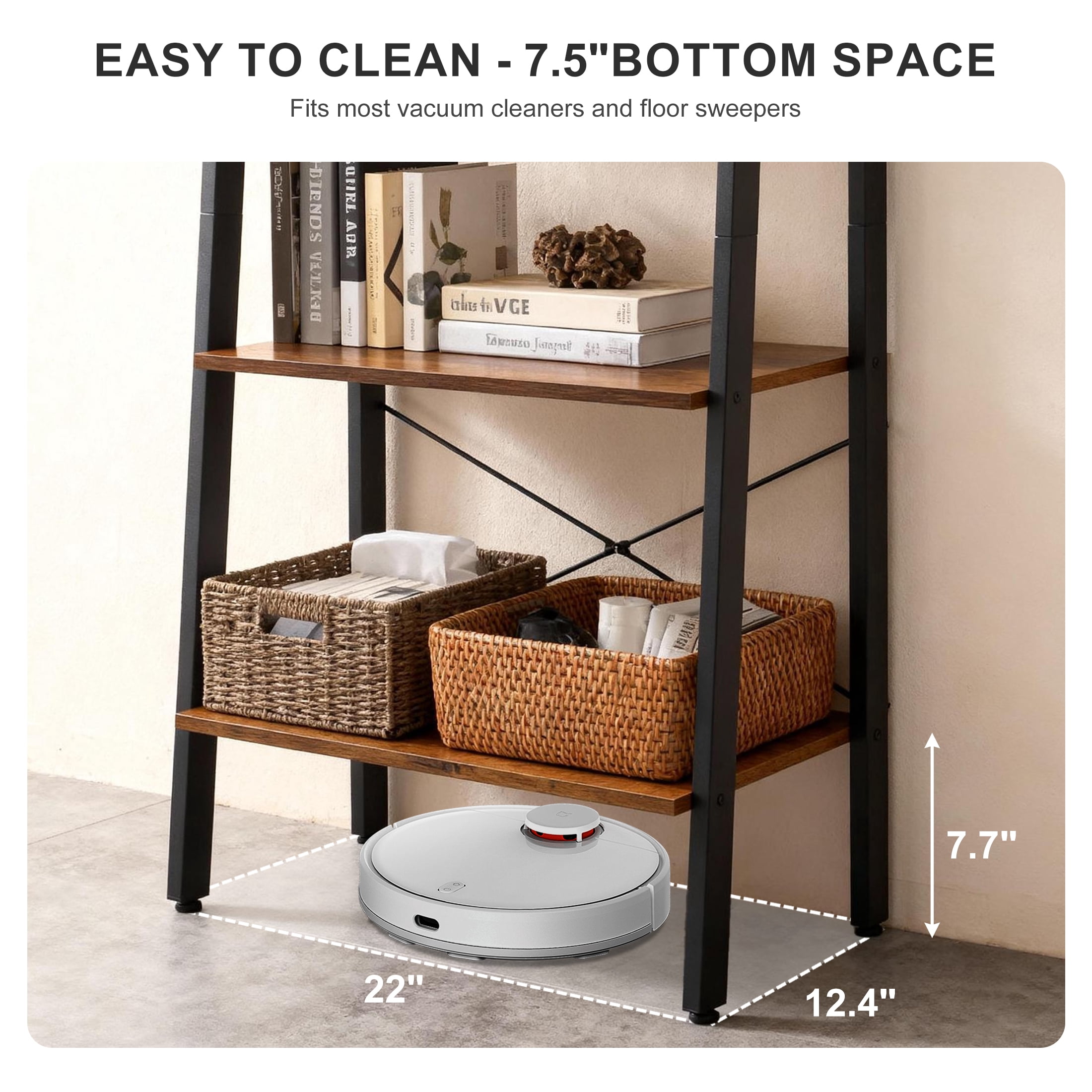 EDX 4-Tier Ladder Shelf, Bookcase Storage & Display Shelf , Corner Bookshelf for Living Room, Balcony, Home Office, Rust