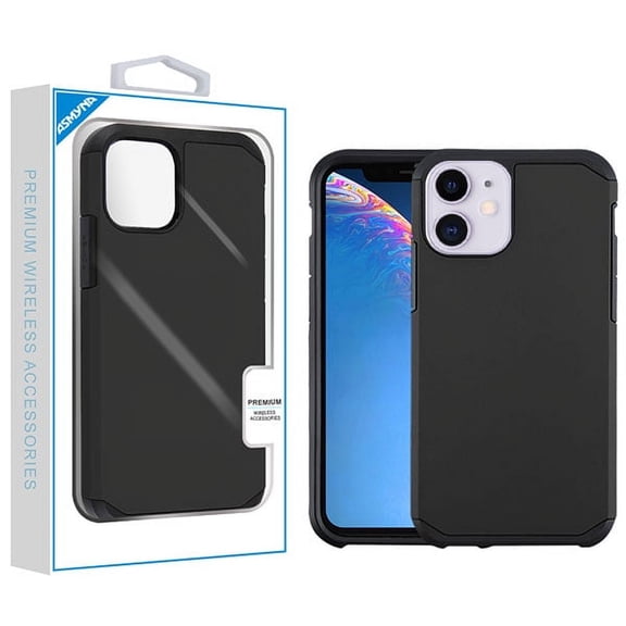 Apple iPhone 11 Phone Case Protective High Impact Shock Absorption Heavy Duty Dual Layers Hybrid Armor Rubber Rugged Silicone Gel TPU Hard Bumper Cover BLACK Slim Case for Apple iPhone 11 / 6.1"