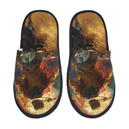 Balery Colorful Bull Western Man Slient Indoor Furry Fleece Comfort House Shoes Soft Non-Slip Home Shoes Cotton slippers House Slippers-- Large