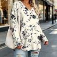 thumbnail image 6 of Nugftut Plus Size Tops for Women Long Sleeve Floral Graphic V Neck Blouses Casual Loose Fit Shirts, 6 of 7