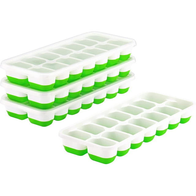 Ice Cube Trays, 4pcs Ice Cube with Lid, 14 Cube Trays, Silicone Ice Mold, Food-Safe Material, Easy-Release Ice Trays, Stackable, Dishwasher Safe for Cocktail, Freezer