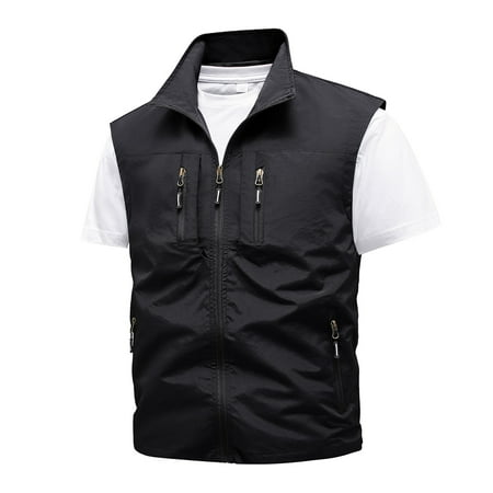 YLSDY Men s Lightweight Outdoor Travel Vest Windproof Multi-Pocket Quick Dry Breathable Mesh Sports Fishing Photography Waistcoat Black XXXXL