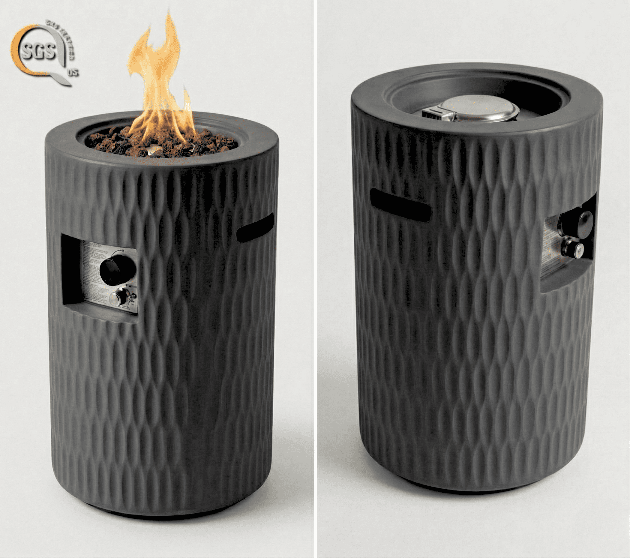 Mintazer 26" Propane Fire Pit, 40,000 BTU Cylindrical Concrete Outdoor Fire Pit with Hidden Tank & Waterproof Cover for Patio Backyard Deck, Dark Grey
