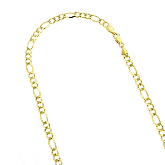 10K 22 Yellow Solid Gold 4mm Diamond Cut Figaro Chain Link Necklace with Lobster Clasp