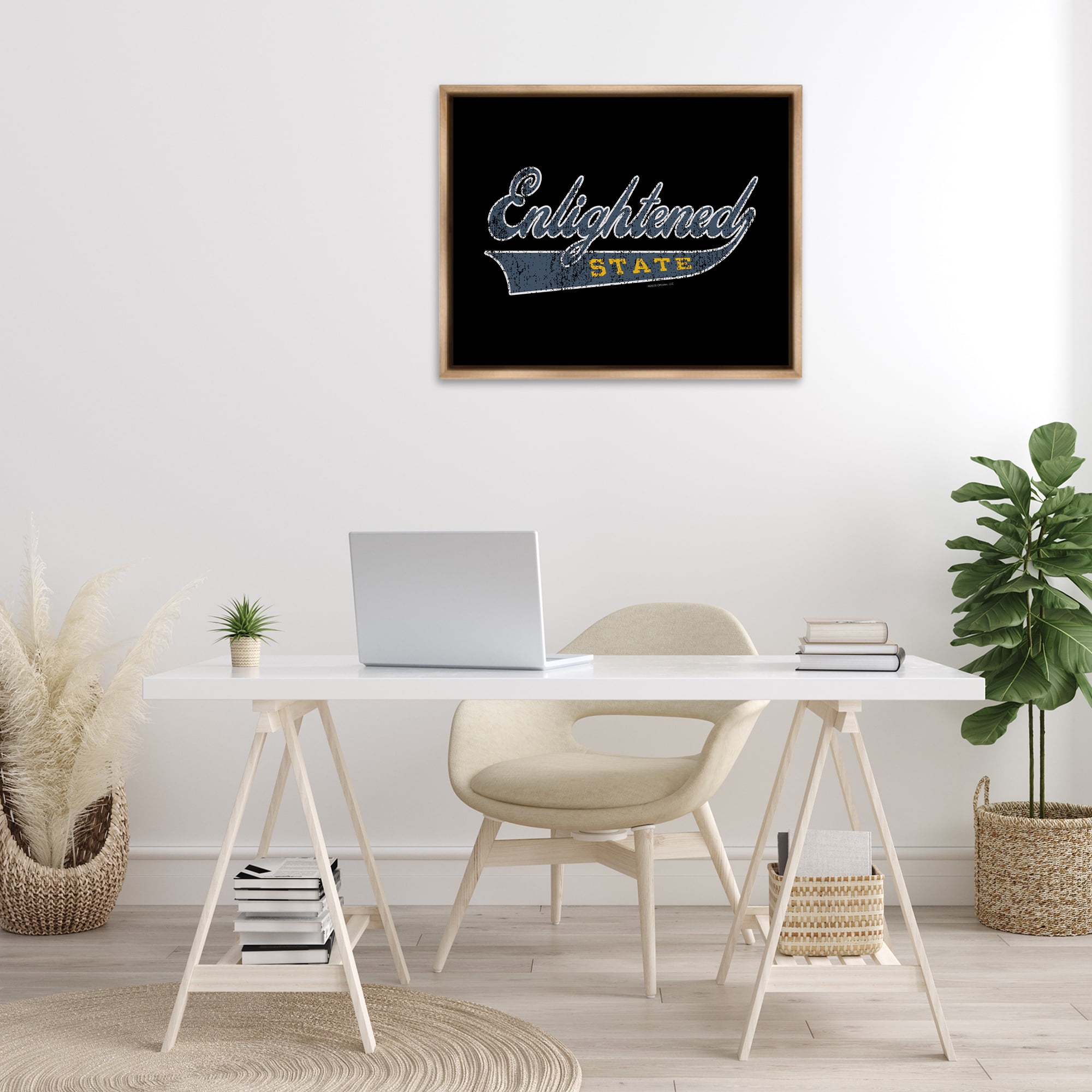 Stupell Industries Enlightened State Varsity Text & Numbers Painting Brown Floater Framed Canvas Art Print Wall Art, 31 x 25