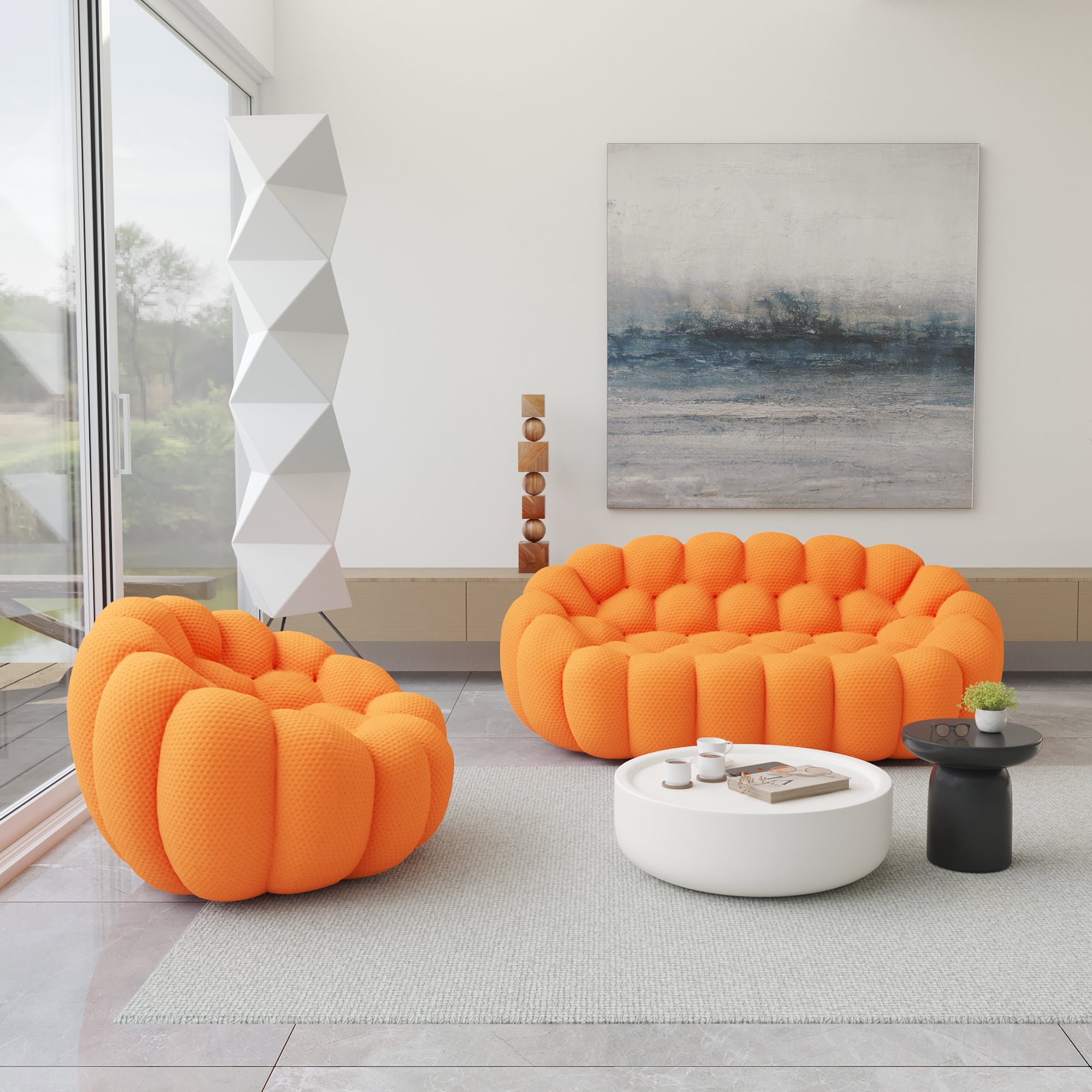 bokifol Modern Sofa Loveseat for Living Room,Couches Loveseat with Single Seat for Bedroom,Office,Apartment,Dorm,Studio(Orange)