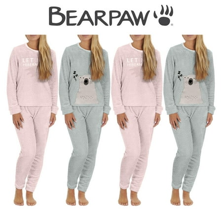 

Bargain Honcho Women’s Bear Paw Ultra Soft Textured Popcorn Knit Top and Jogger Pants Pajama Set 4-Piece