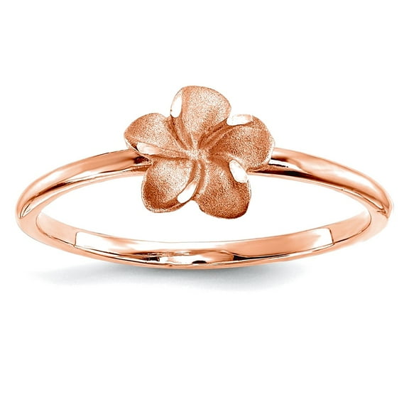 14k Solid Rose Gold Brushed and Polished Sparkle-Cut Plumeria Ring Size 7 Ring for Women - 1.4 Grams