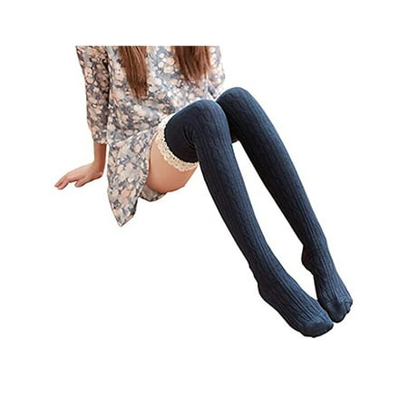 

Women Girls Knit Stockings Long Socks Autumn Winter Over Knee Thigh High Warm Stocking