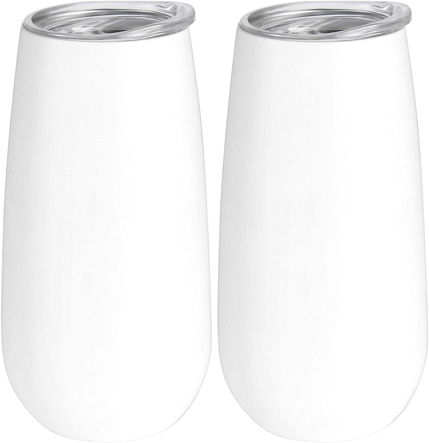 White 6 OZ Reusable Cocktail Cups Unbreakable Champagne Toasting Glasses with Lids Skylety 4 Pack Stemless Double-insulated Wine Tumbler Champagne Flutes 