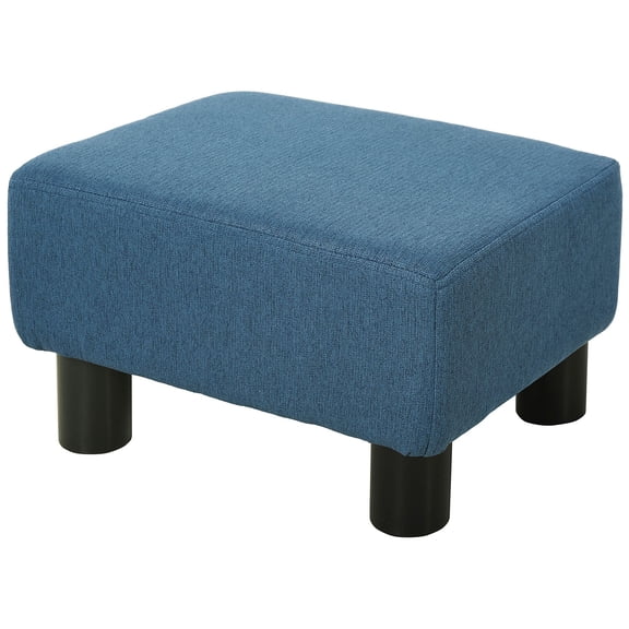 Ottoman Foot Rest Small Foot Stool Linen Fabric Cube for Living Room Blue
