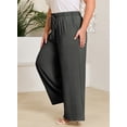 thumbnail image 5 of SHEWIN Womens Plus Size Pants Wide Leg Pants Palazzo Drawstring Elastic Waist Lounge Pants Spring Summer Lightweight with Pockets Gray 1X, 5 of 11