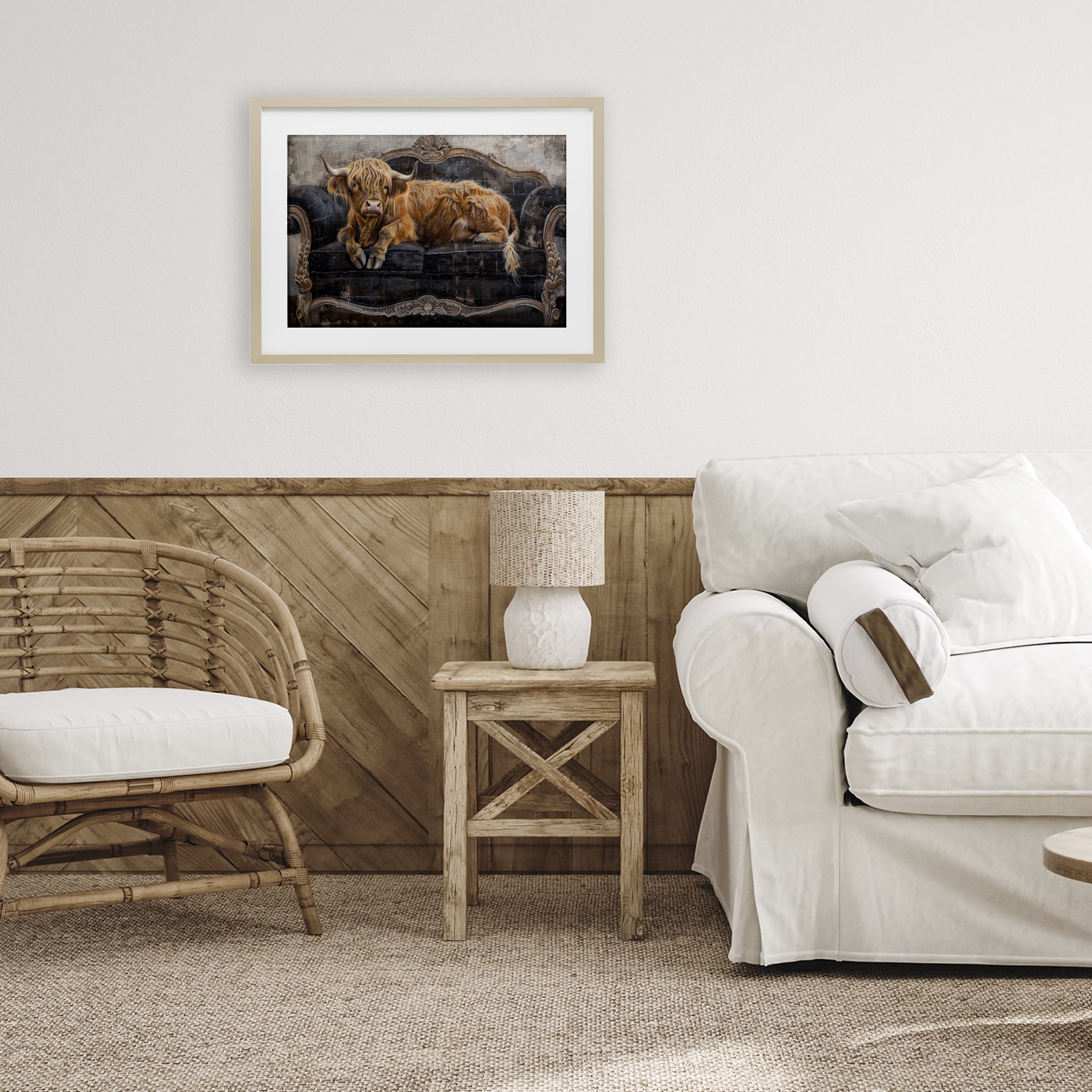 Stupell Industries Cozy Couch Highland Cow Birch Framed Print Under Glass, design by Tina LeCour