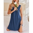 thumbnail image 4 of Ekouaer Nightgowns for Women Sleeveless Sleep Shirt Tank Night Gown V Neck Chemise Pleated Night Shirt Soft Sleep Dress Floral Purple Navy S, 4 of 7