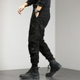 thumbnail image 4 of SWSMCLT Men's Winter Loose Elastic Waist Drawstring Trousers Casual Cargo Pants Ankle Comfy Spandex Harem Pants Black 38, 4 of 4