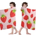 thumbnail image 4 of Red Strawberry Plants Fruit Pink Pattern Hooded Bath Towel，60"x35" for Ages 3 To 12 Kids, Quick Dry Lightweight Soft Microfiber Hood Beach Towel Cover Up for Kids, 4 of 7