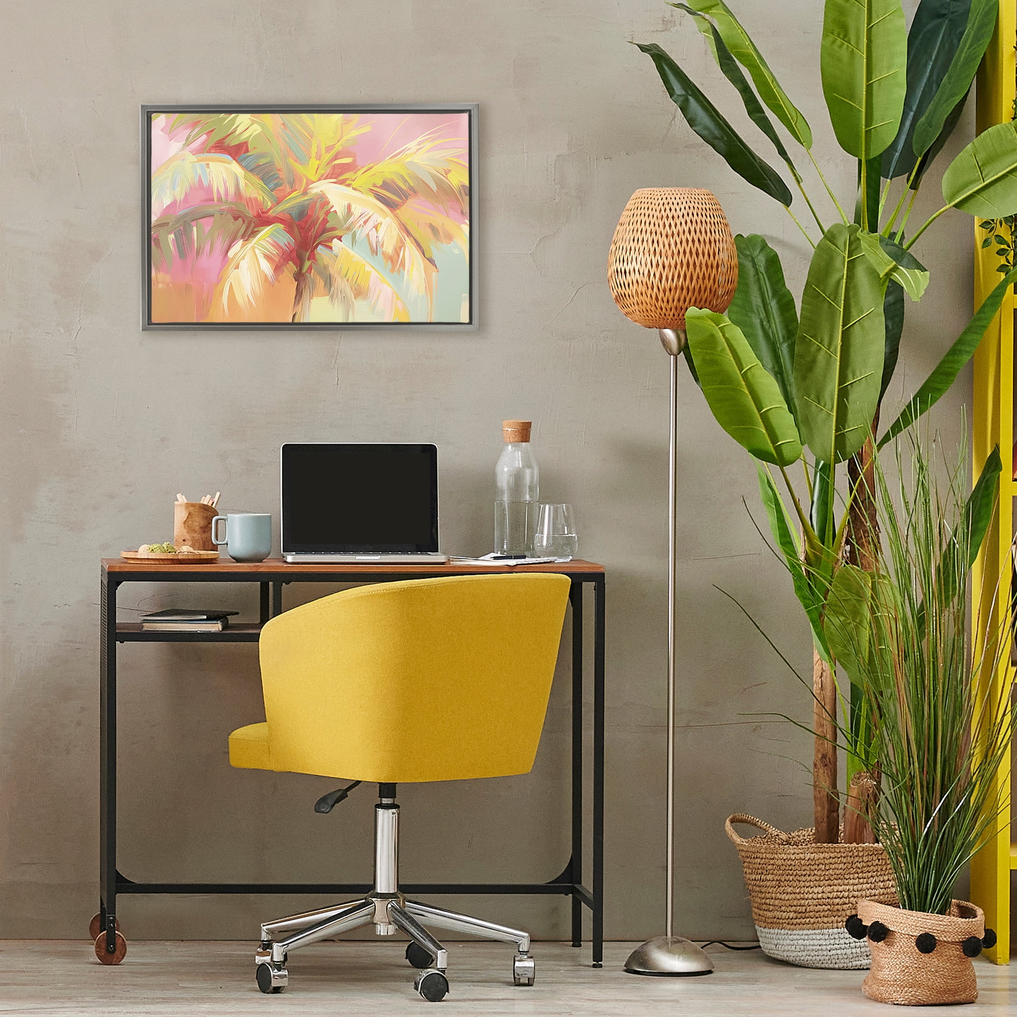 Stupell Industries Warm Palm Leaf Impressions Gray Framed Floater Canvas Wall Art, design by Jacky Ngan
