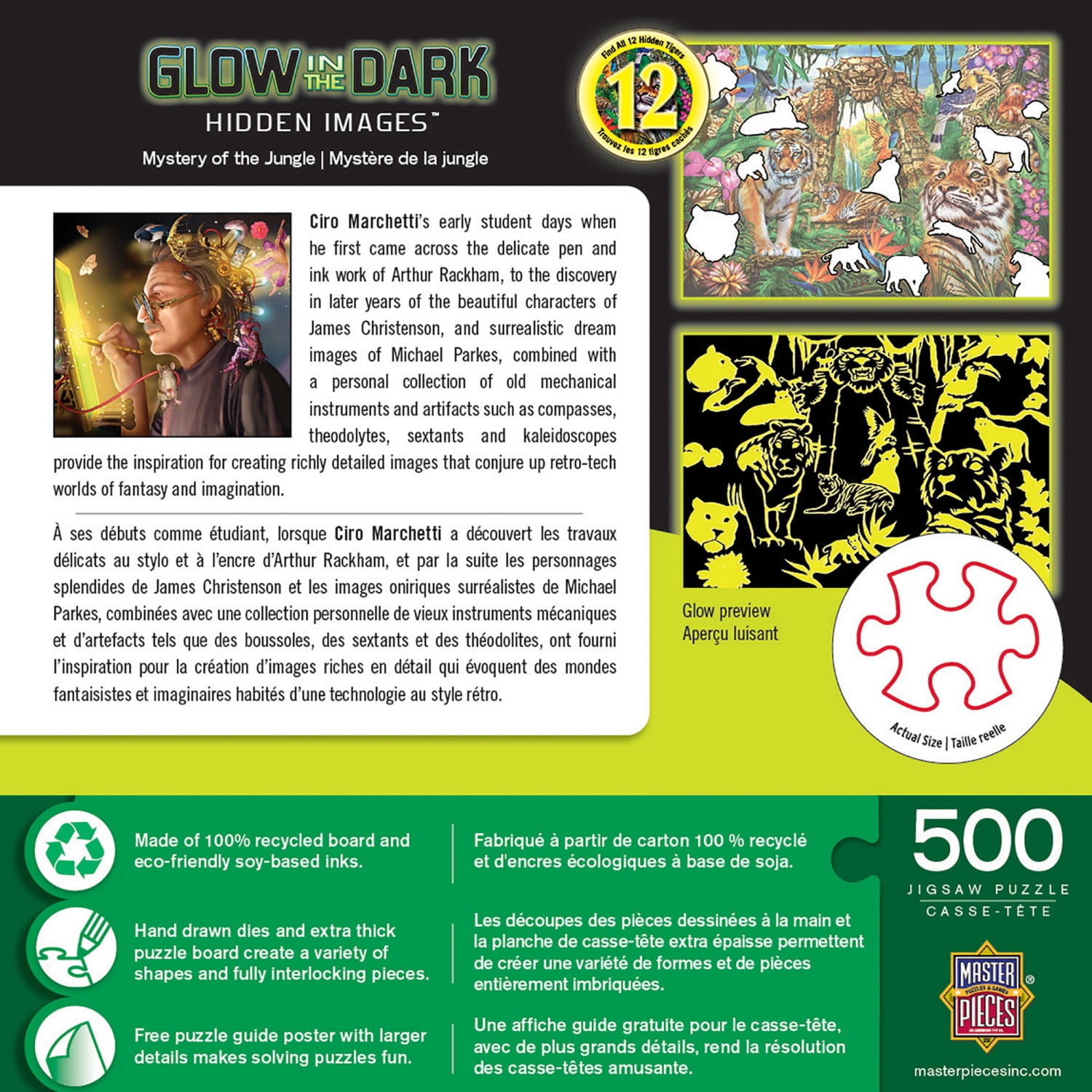 MasterPieces - 500 Piece Jigsaw Puzzle, Glows in the Dark, Hidden Images, A Watchful Eye, Fun for Adults, Family, Kids, 15" x 21"