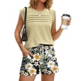 thumbnail image 2 of Two Piece Sets for Women Trendy Short Sets Beach Vacation Clothes Airport Travel Cruise Summer Outfits Khaki M, 2 of 5