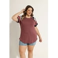 thumbnail image 2 of TIYOMI Plus Size Womens 5X Mauve Tops Rainbow Stripe Sleeve Pullover Pink Raglan Short Sleeve Crewneck Summer Tee Loose Fit Tunic 5XL 26W 28W, 2 of 7