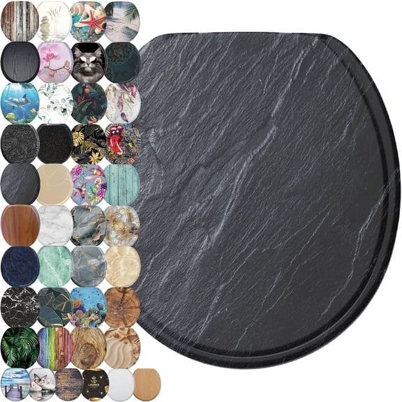 Sanilo Soft Close Toilet Seat ROUND, Quiet and Slow Close Lid and Seat, Strong Bumpers and Hinges, Granite