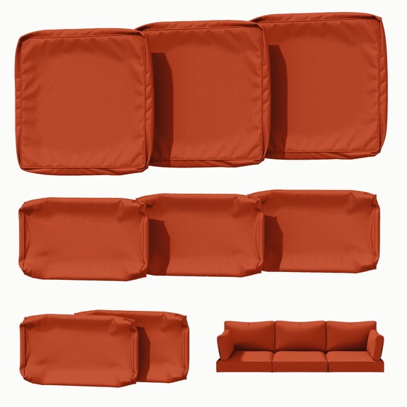 Kimunuk 8 Pcs Outdoor Cushion Covers for Patio Furniture, Washable Outdoor Cushion Slipcovers Replacement with Zipper for 3 Seat Rattan Sofa, Orange
