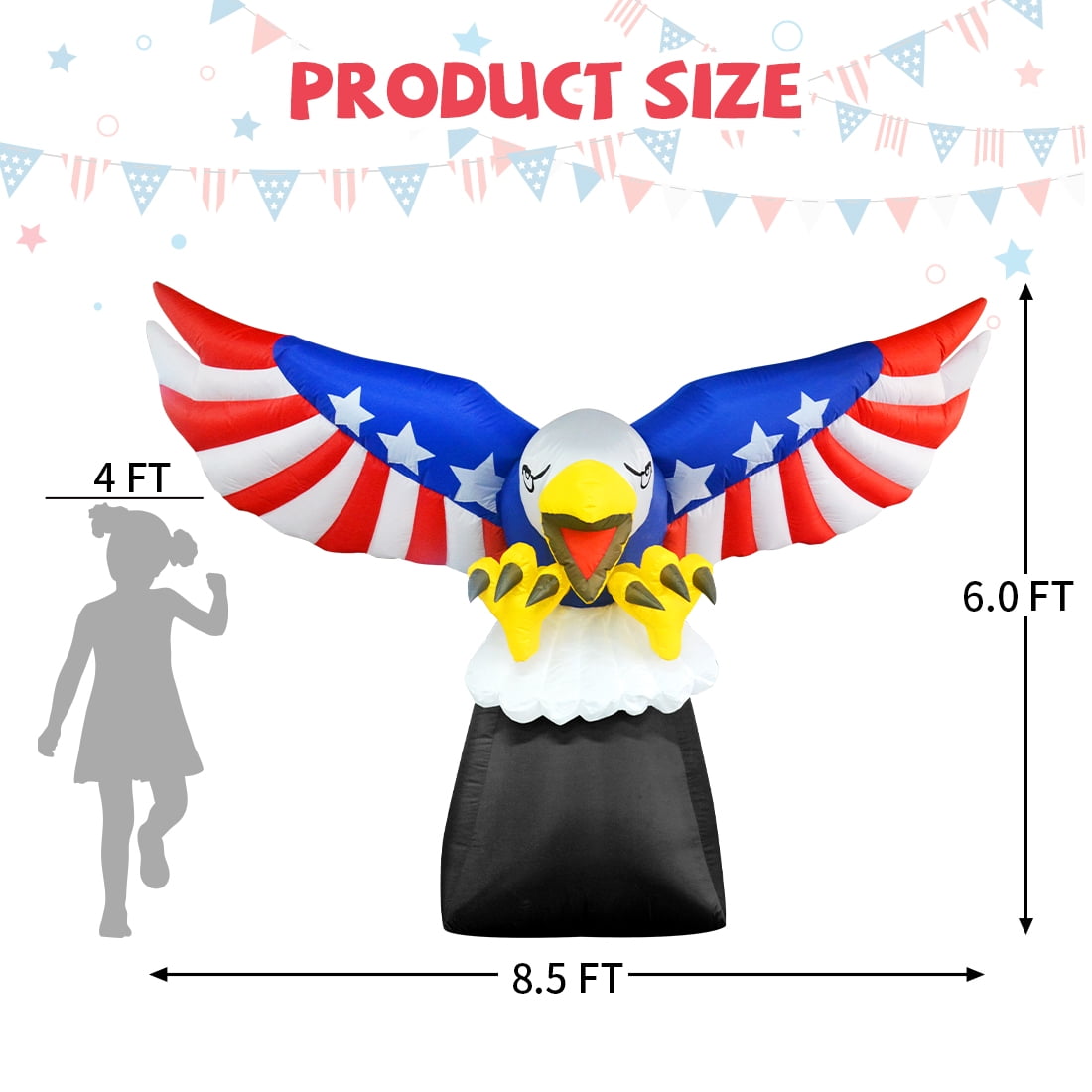 GOOSH 8.5FT Width 4th of July Inflatable Decorations Patriotic Blow Up Yard Inflatables with LED Lights Holiday Inflatables July 4 Clearance for Outdoor Yard Garden Lawn Decor