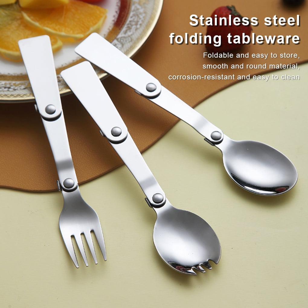 Shengyu1 Stainless Steel Camping Portable Washable Smooth Foldable Outdoor Flatware Tableware with Storage Case 1.5mm Spoon Pink 1.2mm Spoon Blue