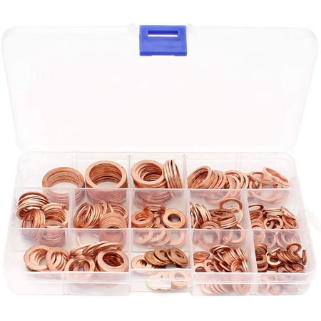 

300PCS Copper Washer Flat Washers Copper Assortment Kit