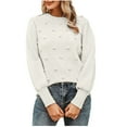 thumbnail image 2 of Lilgiuy Fall Fashion Women Pure Colour Hairball Round-Neck Sweater for Snowboarding Skiing, 2 of 5