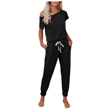 

Qufokar Two Piece Pajamas Set for Women Snow Apparel Women Laced Round Pants Neck Suit Casual Knit Short-Sleeved Pullover Women S Women S Trousers Suit