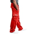 thumbnail image 2 of Men's Casual Cargo Sweatpants - Fleece Loose Fit Open Bottom with Pockets Drawstring Waist Athletic Pants for Men's Daily Wear​ Red 5XL, 2 of 5