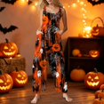thumbnail image 5 of Women's Halloween Costume Jumpsuit Loose Fit Wide Leg Romper Overalls with Pockets, Happy Halloween Fall Harvest Festival Party Outfit S, 5 of 5