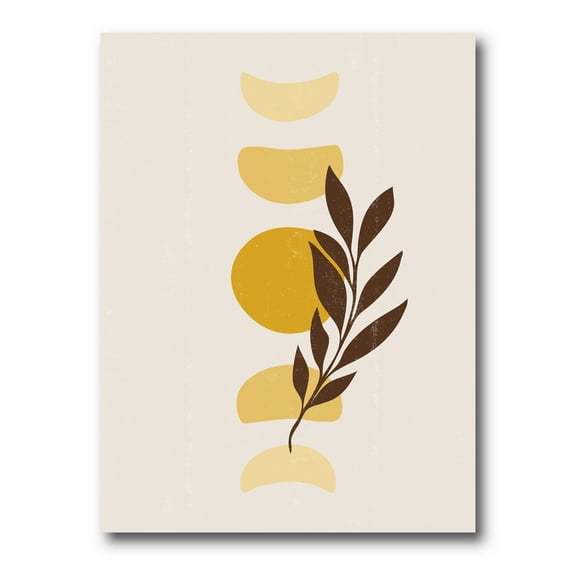 Abstract Geometrical Moon and Sun With Leaf VII 8 in x 12 in Painting Canvas Art Print, by Designart