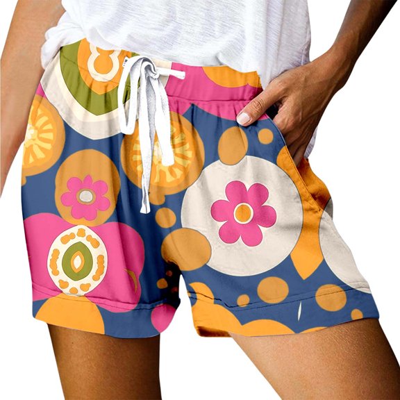 Women's Shorts High Waisted Stretchy Print Loose Lace Up Sports Casual Summer Jean Shorts with Pockets S-2XL