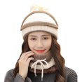thumbnail image 1 of black White Winter Lady 3 piezas de punto Pom Hat Bufanda Conjunto de mascarilla facial, 1 of 2