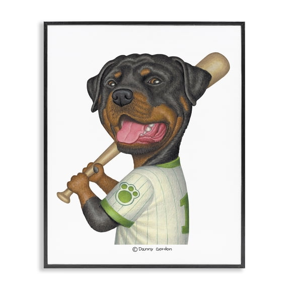 Stupell Industries Contemporary Rottweiler Baseball Dog Black Framed Giclee Art, 11 x 14, by Danny Gordan