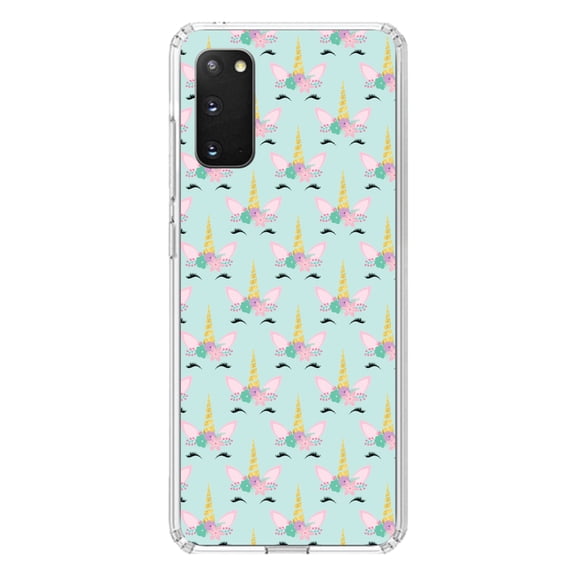 DistinctInk Clear Shockproof Hybrid Case for Galaxy S20 PLUS / 5G (6.7" Screen) - TPU Bumper, Acrylic Back, Tempered Glass Screen Protector - Pastel Unicorn Pattern - Teal Pink Purple