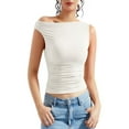 thumbnail image 3 of Womens Summer Off The Shoulder Crop Tops Sleeveless One Shoulder Ruched Asymmetrical Going Out Tank Top, 3 of 5