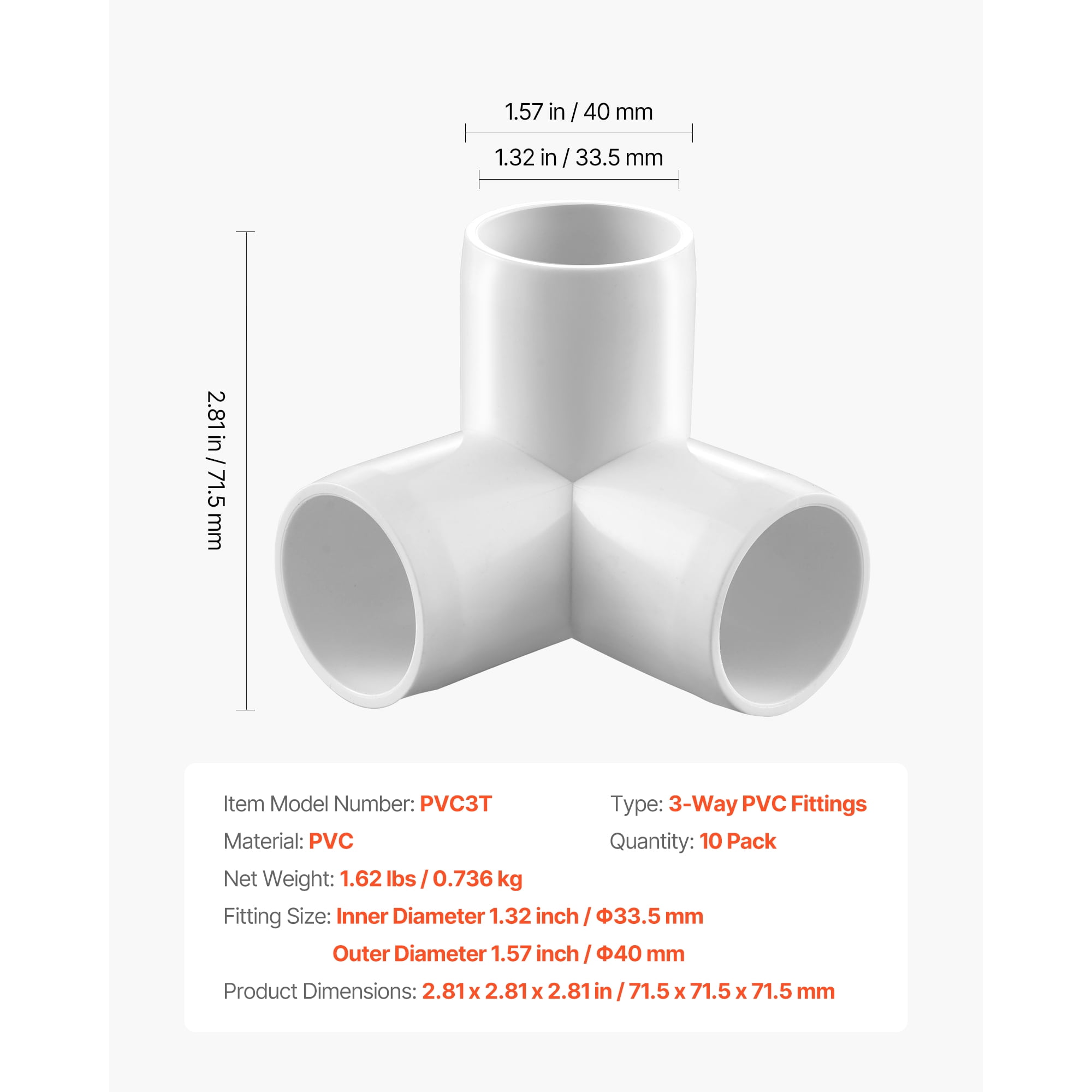 KFFKFF 1-Inch 3-Way PVC Pipe Connectors, 10-Pack Durable PVC Elbow Fittings for DIY Projects, Storage Racks, Animal Enclosures, Pool or Garden Frames, Weather & Impact-Resistant