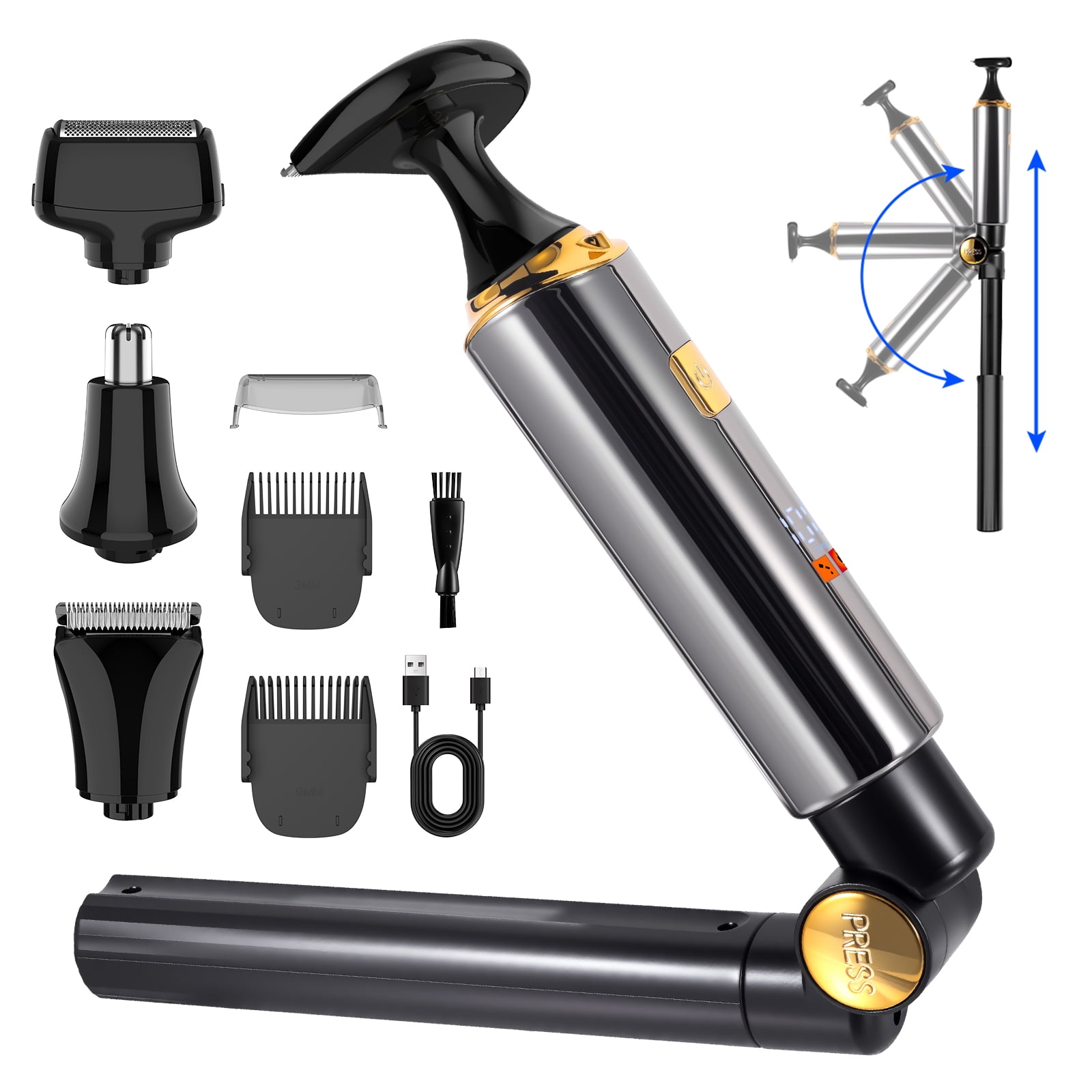 Hatteker Hair Clipper 4-in-1 Kit Men's Razor Nose and Ear Trimmer Cordless Hair Clipper Waterproof LED Display