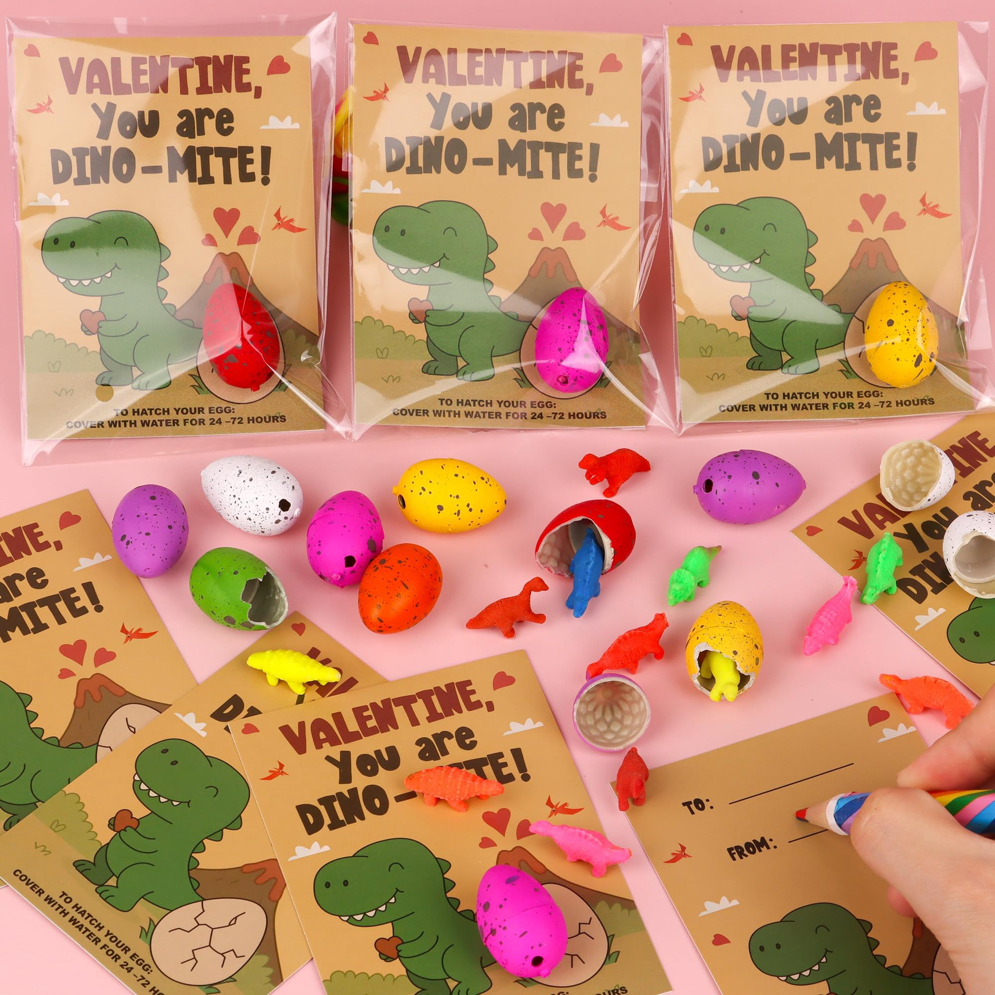 Easter Valentines Day Gifts for Kids Classroom Dinosaur Egg Hatching Toys with Valentines Cards for Kids School, Valentines for Kids Exchange Cards Gifts Prizes Party Favors for Boys Girls（24 PCS）